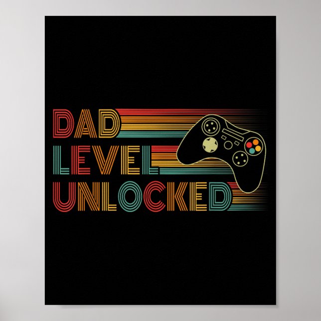 Póster Funny New Dad Shirt Dad Level Unlocked Gaming Game (Frente)