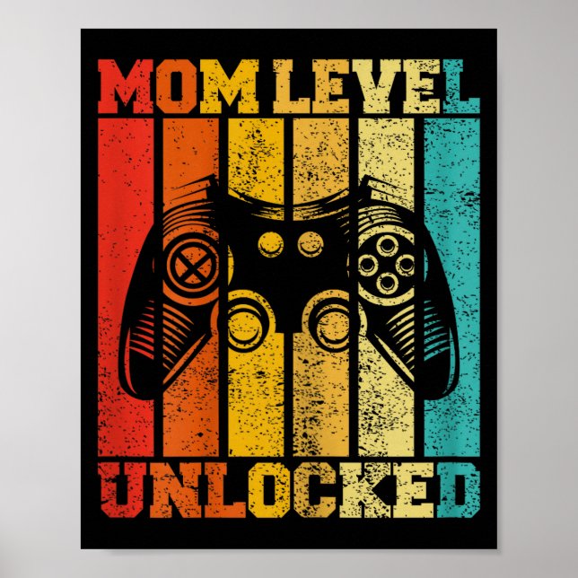 Póster Funny New Mom Level Unlocked Gaming Pregnancy Anno (Frente)