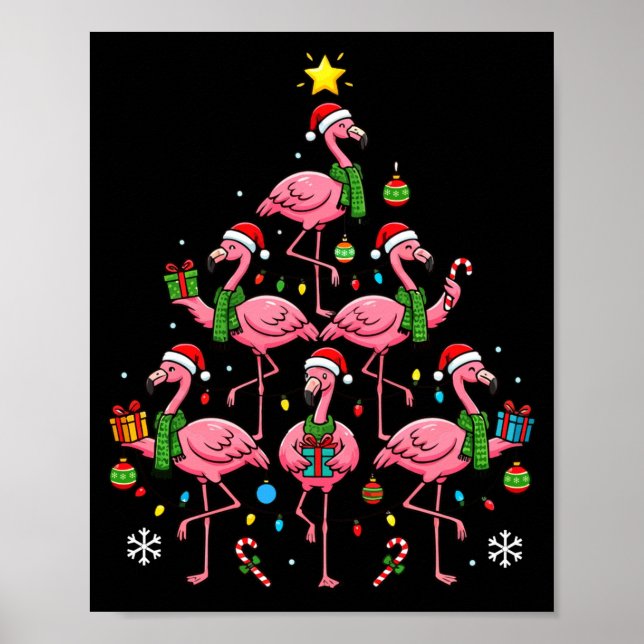 Póster Funny Nk Flamingo Christmas Tree Santa Hats Holida (Frente)