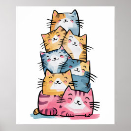 Póster Funny Office Cat Watercolor Wall Art