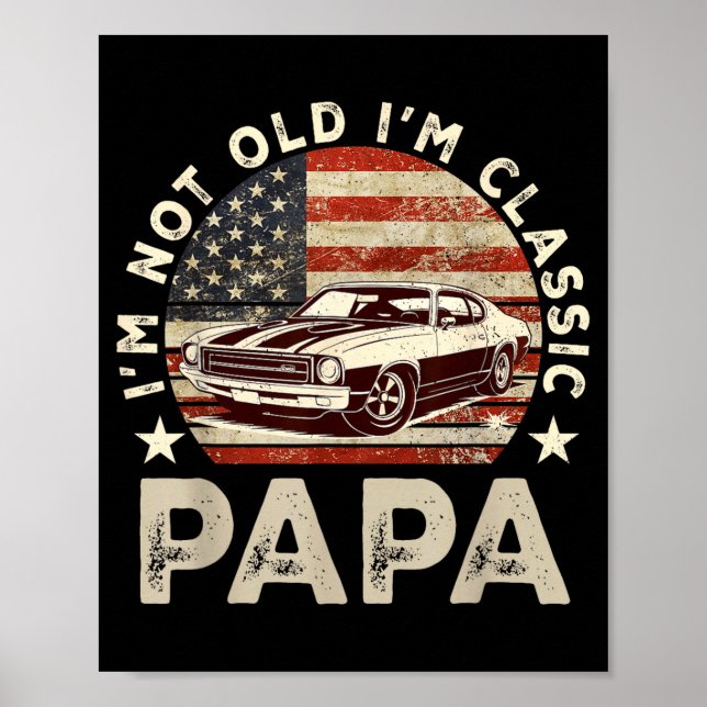 Póster Funny Old Car Clic American Us Flag Mens Dad Papa  (Frente)