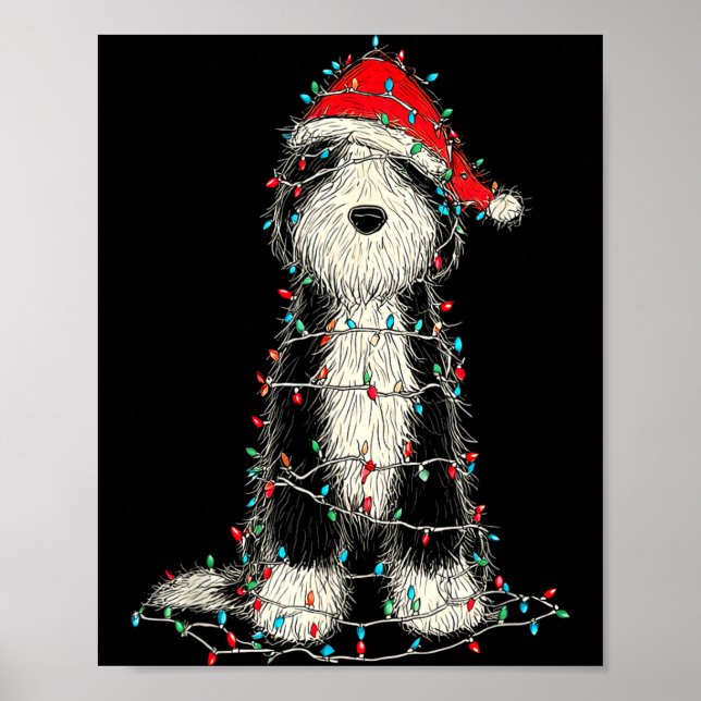 Póster Funny Old English Sheepdog Christmas Graphics Dog  (Frente)