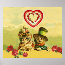 FUNNY OLD FASHION VALENTINES DAY CATS,Hearts,Roses