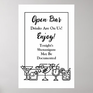 Póster Funny Open Bar Boda Rótulo