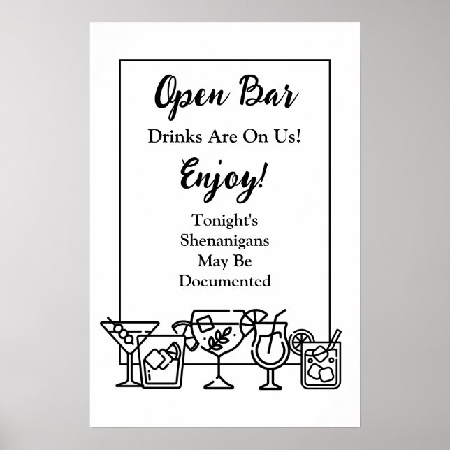 Póster Funny Open Bar Boda Rótulo (Frente)