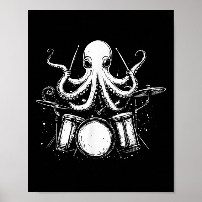 Póster Funny Otopus Drummer Drummer Drumming Music Lover (Frente)
