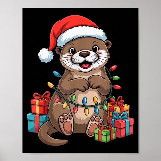 Póster Funny Otter Santa Hat Animals Lovers Ugly Christma (Frente)