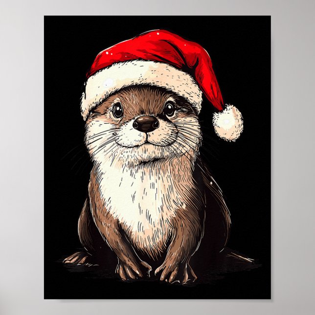 Póster Funny Otter Santa Hat Xmas Otter Lovers Christmas  (Frente)