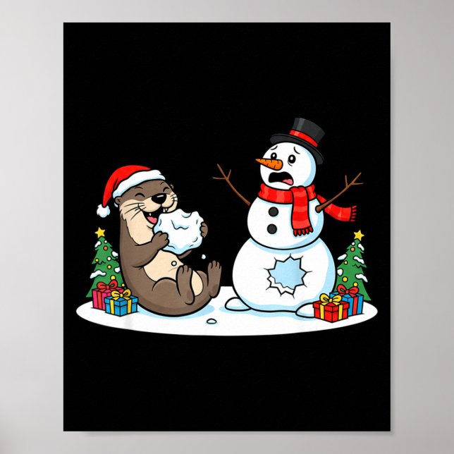 Póster Funny Otter Snowman Christmas Tree Xmas Womens Men (Frente)
