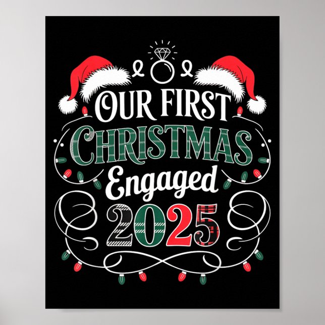 Póster Funny Our First Christmas Engaged 2025 Couples Paj (Frente)