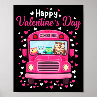 Póster Funny owls school bus driver happy valentines day