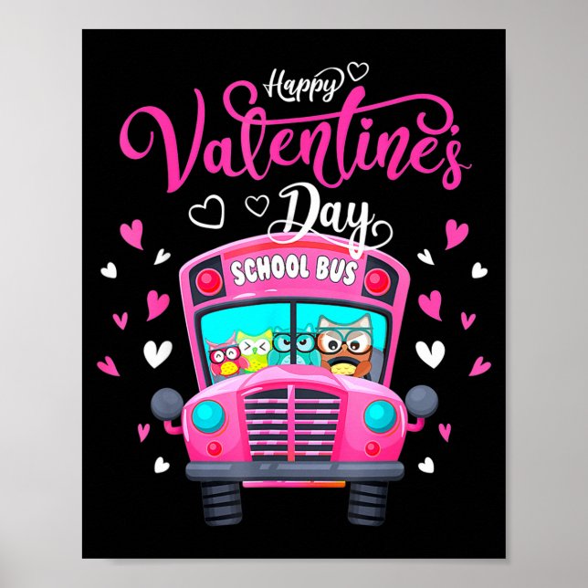 Póster Funny Owls School Bus Driver Happy Valentines Day  (Frente)