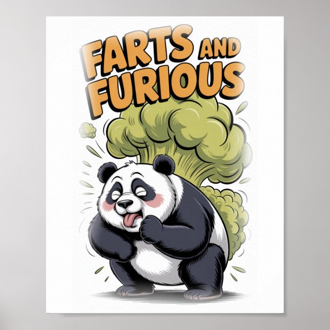 Póster Funny Panda making a Fart on a White (Frente)