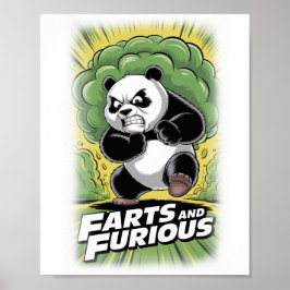 Póster Funny Panda running and making Fart on a White