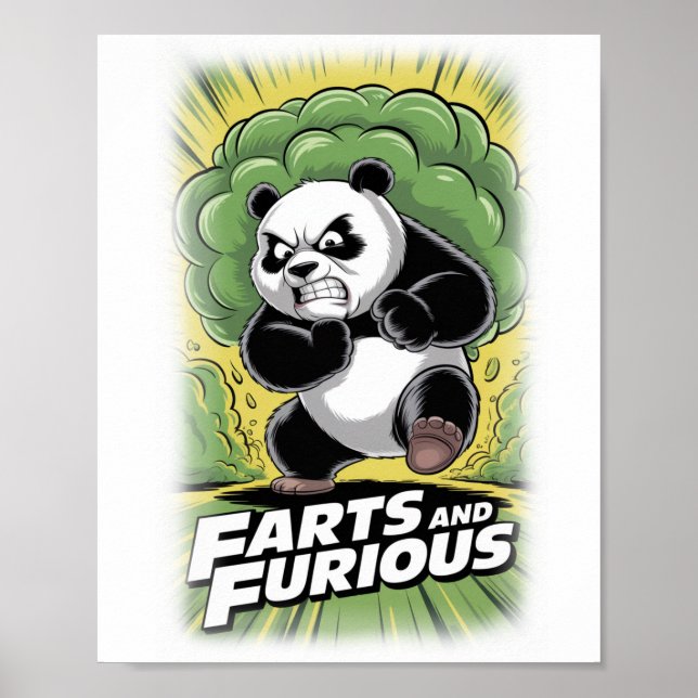 Póster Funny Panda running and making Fart on a White (Frente)