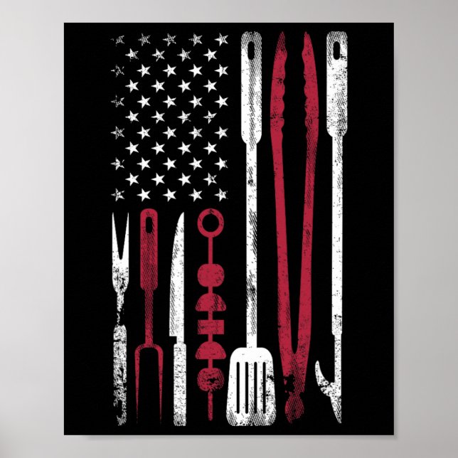 Póster Funny Parrillada Humo Us Bandera 4 De Julio De Las (Frente)