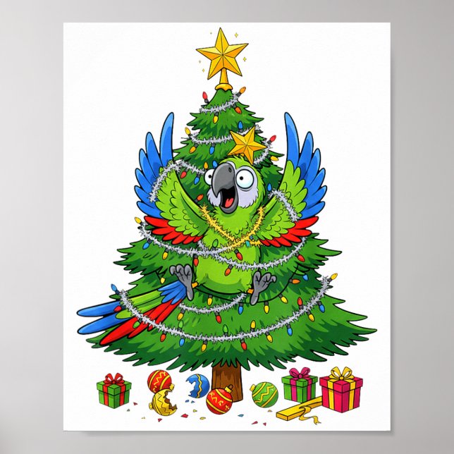 Póster Funny Parrot Christmas Tree Lights Kids Mens Women (Frente)