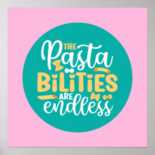 Póster Funny Pasta Pun Pastel Kitchen Typography Art