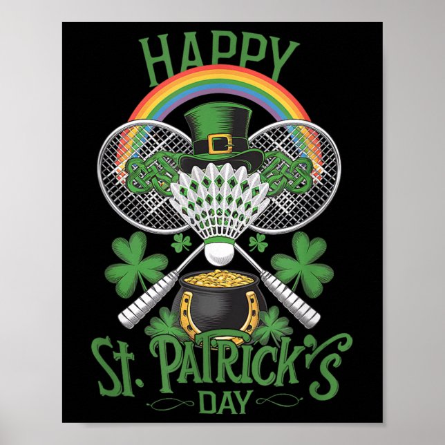 Póster Funny Patricks Day Badminton Costume de cuatro hoj (Frente)
