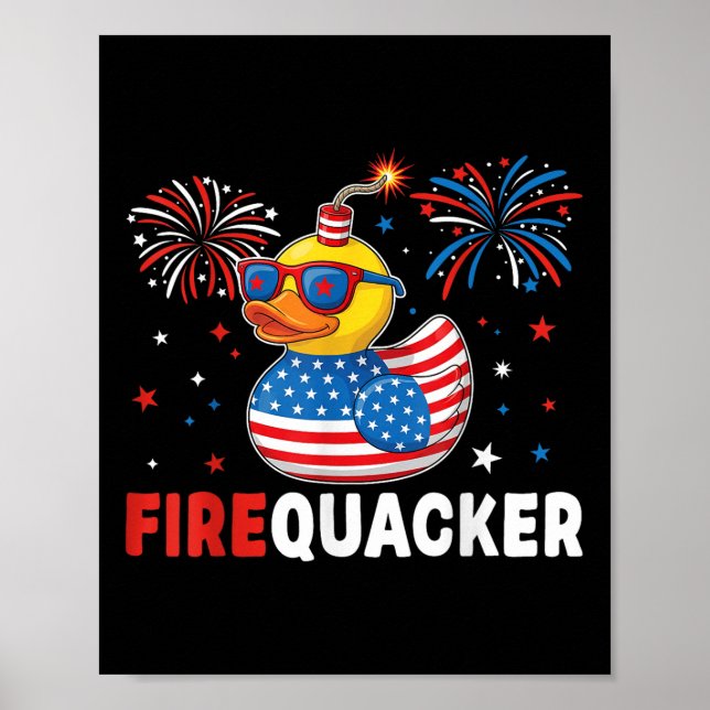Póster Funny Patriotic Duck Firequacker Pun Independence  (Frente)