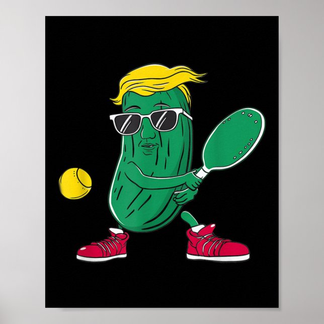 Póster Funny Patriotic Pickle Player Jugando Pickleball G (Frente)