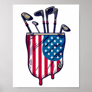 Póster Funny Patriótico Golf Pocket Eeuu Bandera De Ee.Uu