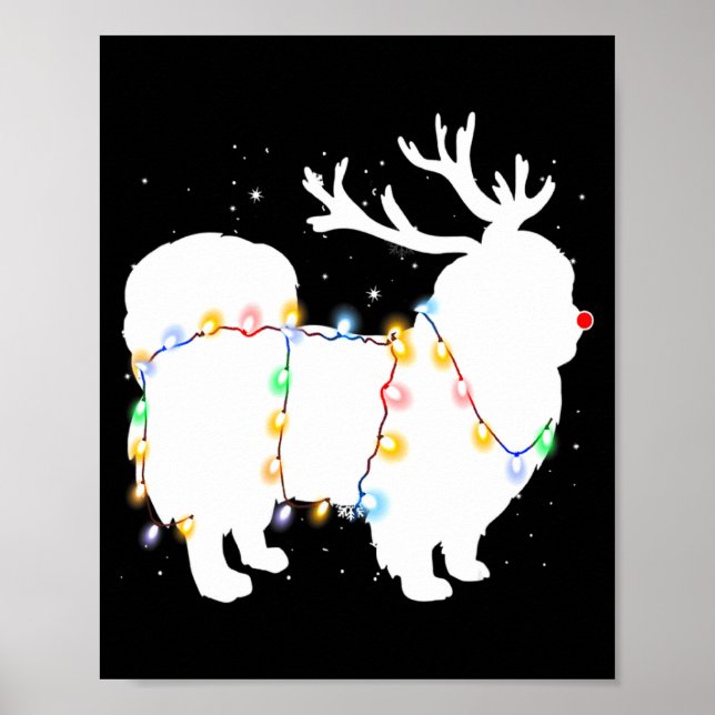 Póster Funny Pekingese Dog Tree Christmas Lights Xmas Paj (Frente)