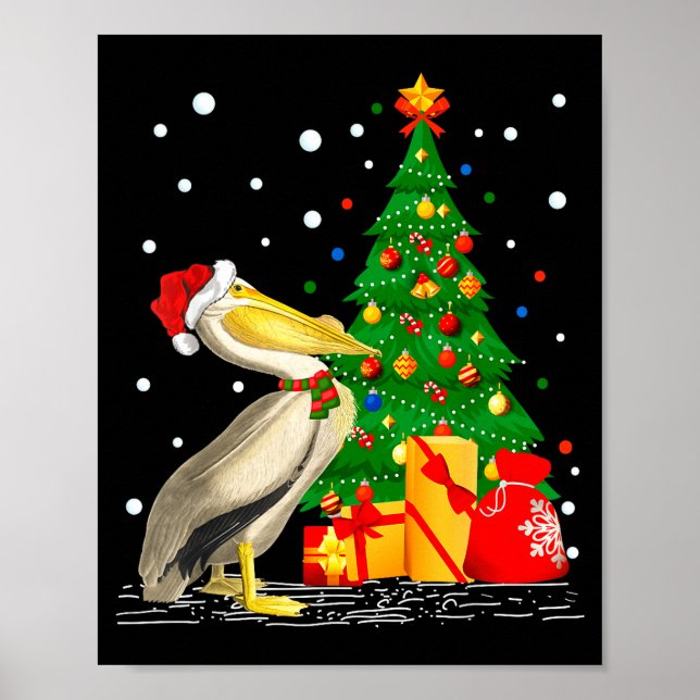 Póster Funny Pelican Lover Gift Santa Hat Pelican Christm (Frente)