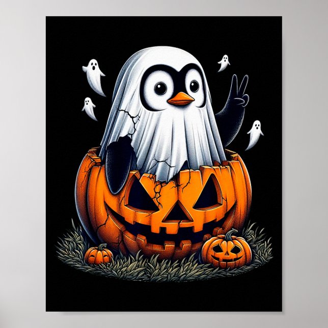 Póster Funny Penguin Boo Halloween Ghost Womens Mens Kids (Frente)