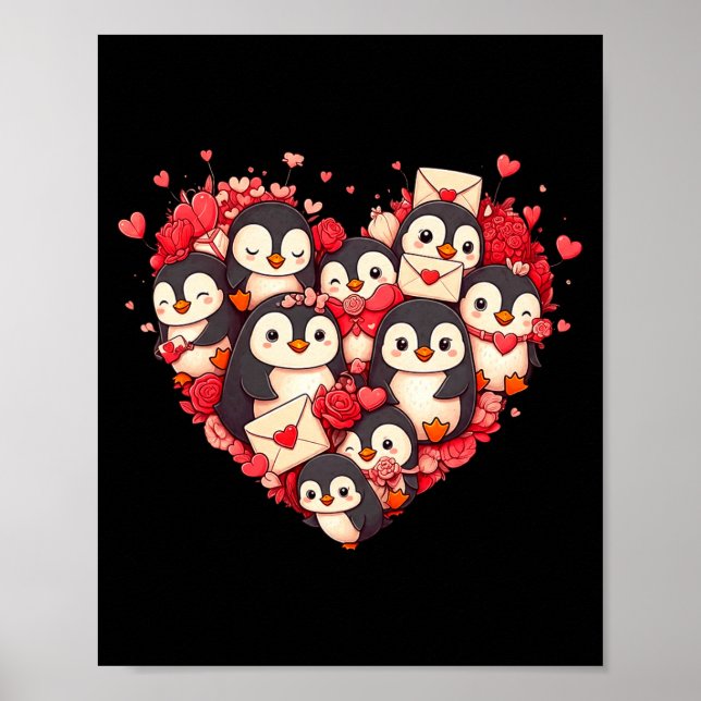 Póster Funny Penguin Heart Valentine Penguin Womens Mens  (Frente)
