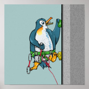 Póster Funny penguin rock climber