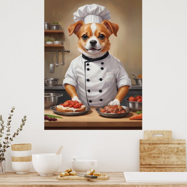 Póster Funny Perro Chef Cocinando Comida Cuidada Mascota (Cocina)