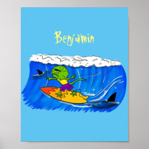 Póster Funny personalizado de surf con lagarto frito