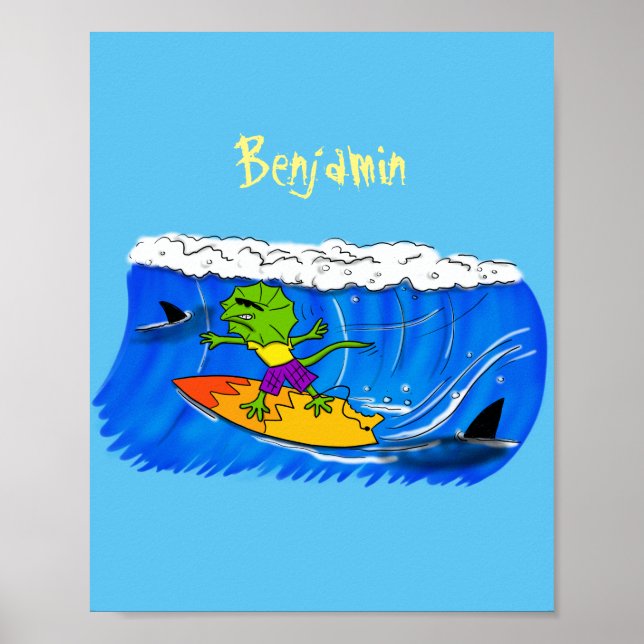 Póster Funny personalizado de surf con lagarto frito (Frente)