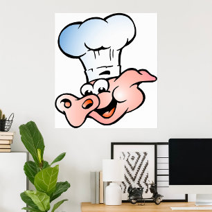 Póster Funny Personalizado Pig Chef con Gorra