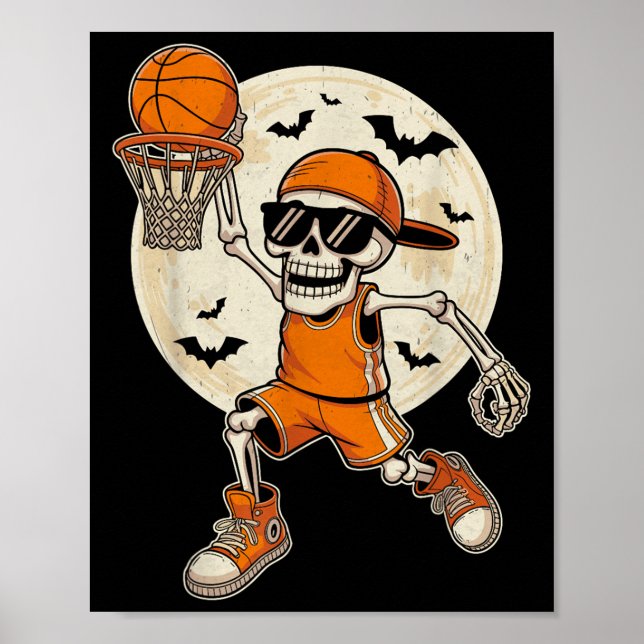 Póster Funny Personalizado Skeleton Baloncesto Halloween  (Frente)