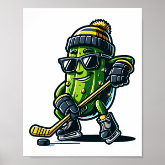 Póster Funny Pickle Playing Hockey Sports Humor And Winte
