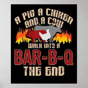 Póster Funny Pig Chicken Cow Bar B Q Bbq Chef Cookie Cook
