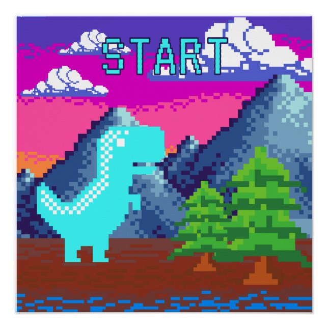 Póster Funny Pixel Gamer Pixelated- Dinosaur Illustration (Anverso)