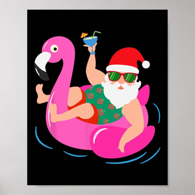 Póster Funny Pool Party Santa Sungles Flamingo Christmas  (Frente)
