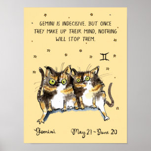 Póster Funny poster Gemini Zodiac Cat Star poster de sign