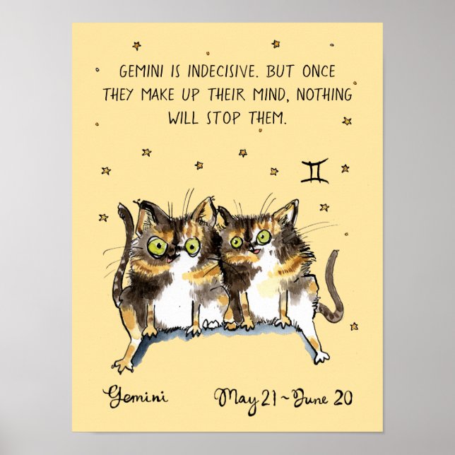 Póster Funny poster Gemini Zodiac Cat Star poster de sign (Frente)
