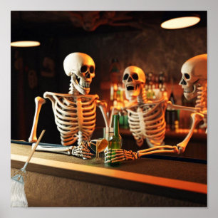 Póster Funny poster Skelletons en un bar