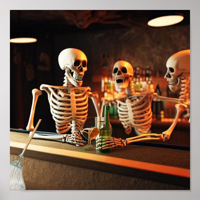 Póster Funny poster Skelletons en un bar (Frente)