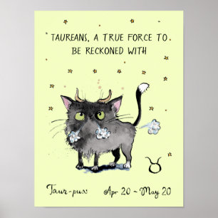 Póster Funny poster Taurus Zodiac Cat Star poster de sign