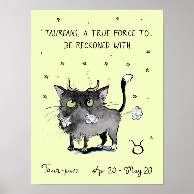 Póster Funny poster Taurus Zodiac Cat Star poster de sign (Frente)