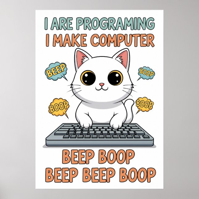 Póster Funny Programming Cat Meme - "I Are Programing" (Frente)