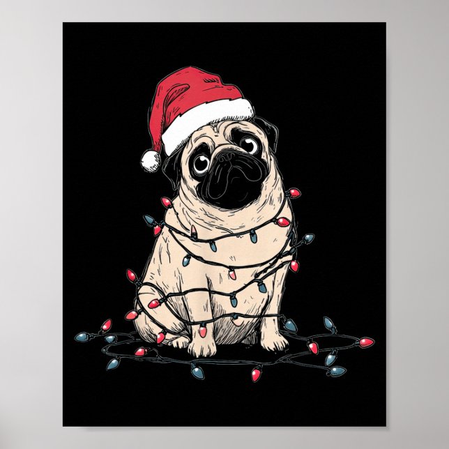 Póster Funny Pug Christmas Graphics Dog Lights Lover Owne (Frente)