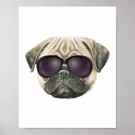 Póster Funny pug, Cute french bulldog with glasses 