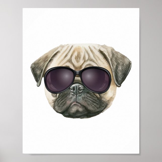 Póster Funny pug, Cute french bulldog with glasses  (Frente)